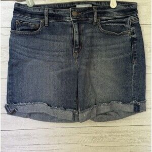 Loft Ann Taylor Distressed Medium Wash Raw Hem Bermuda Denim Jean Shorts 27/4